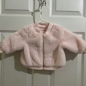Cat and Jack faux fur pink coat. 6-9months. Rose gold zipper!